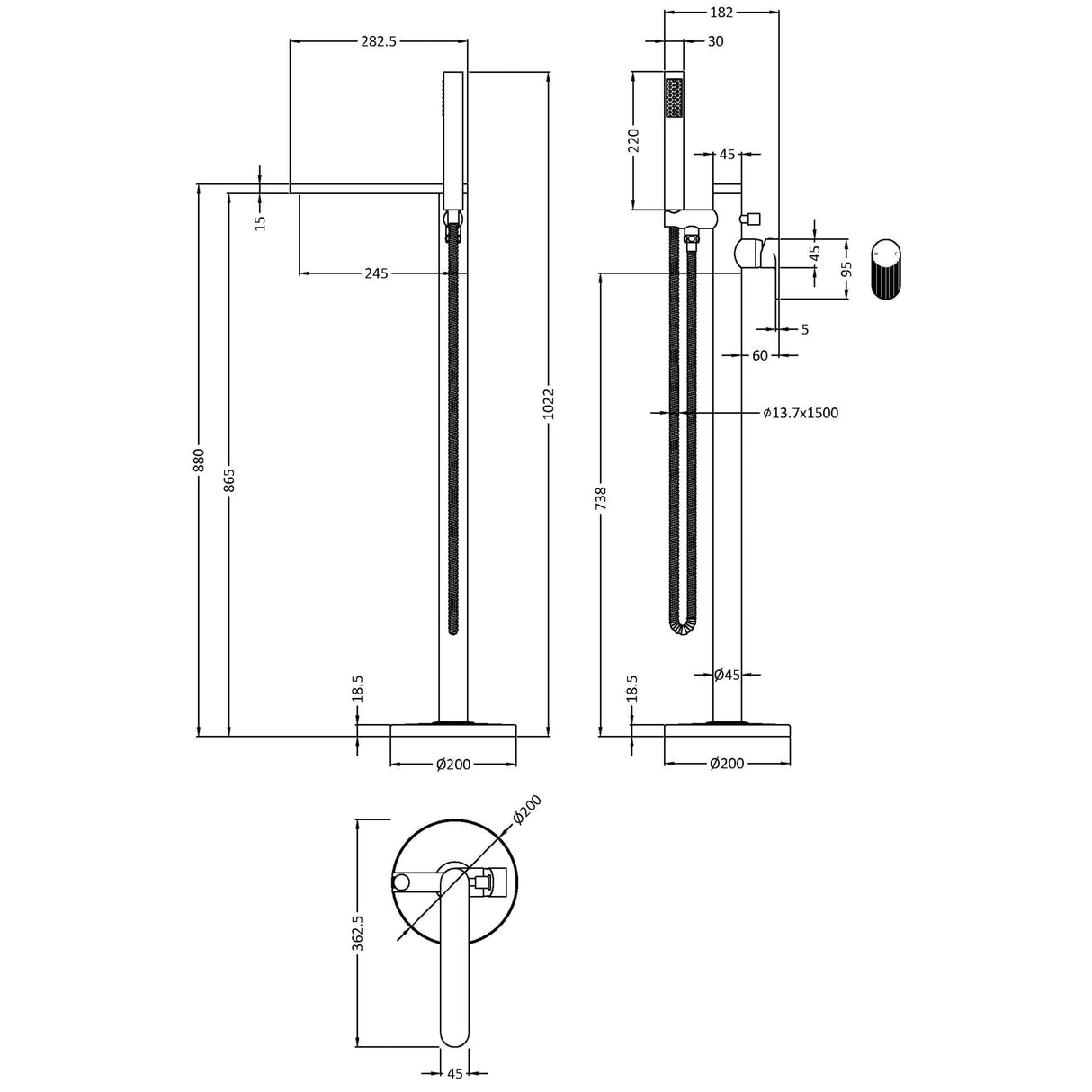 Nuie Cyprus Freestanding Bath Shower Mixer Tap with Shower Kit Chrome BIN321F LD