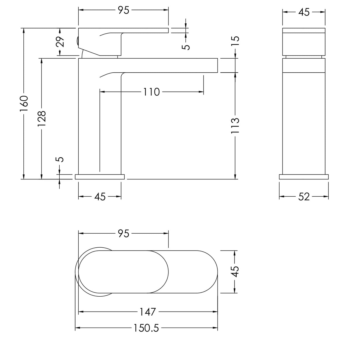 Nuie Binsey Mono Basin Mixer Tap with Waste Matt Black BIN405 LD