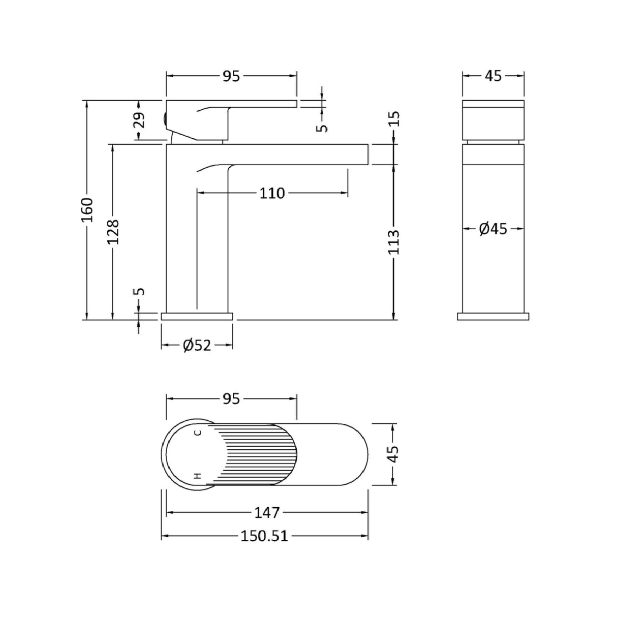 Nuie Cyprus Mono Basin Mixer Tap with Waste Matt Black BIN405F LD