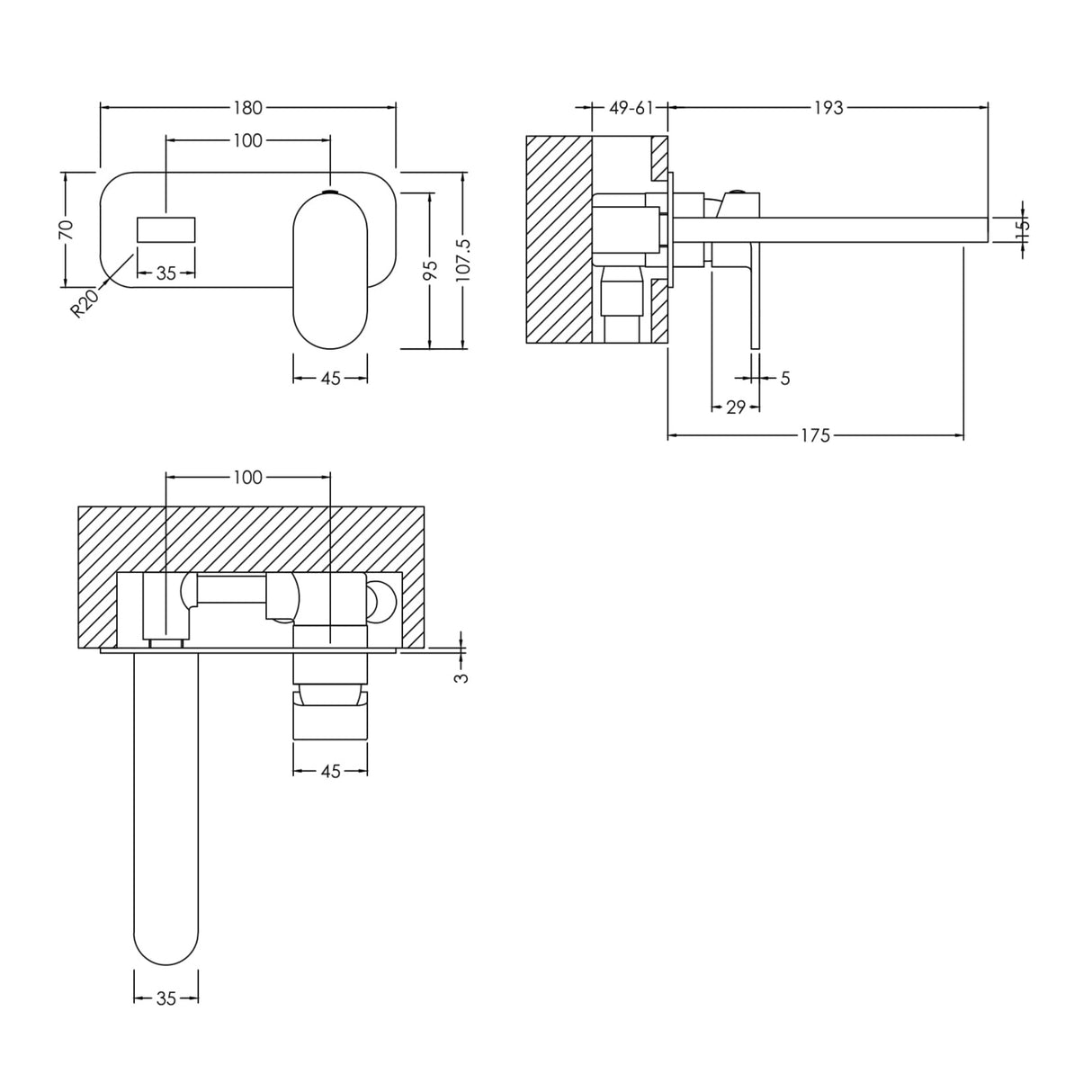 Nuie Binsey 2-Hole Wall Mounted Basin Mixer Tap with Plate Brushed Brass BIN828 LD