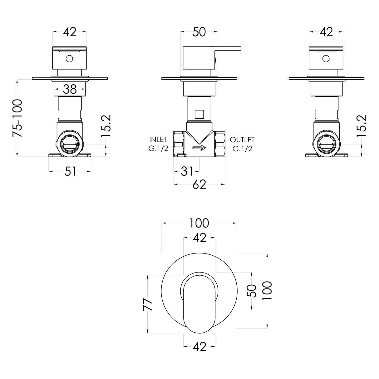 Nuie Binsey Concealed Stopvalve Chrome BINST10 LD