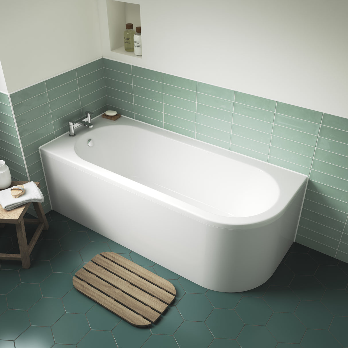 Nuie Crescent Curved Single Ended Corner Bath With Bath Panel White BSG005L LS