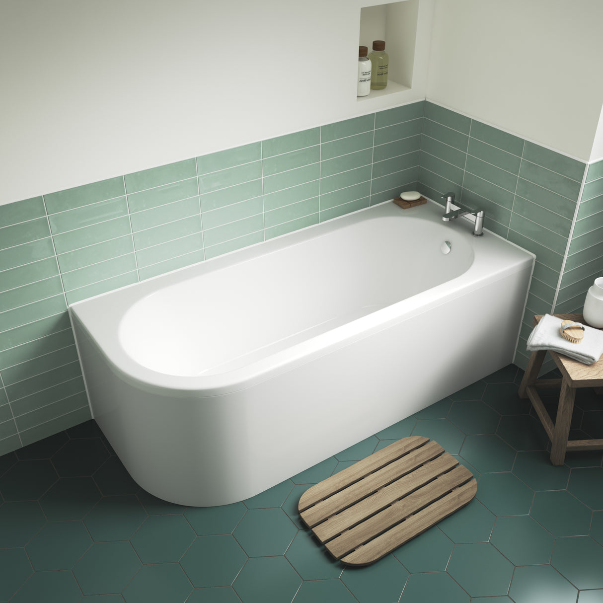Nuie Crescent Curved Single Ended Corner Bath With Bath Panel White BSG005R LS