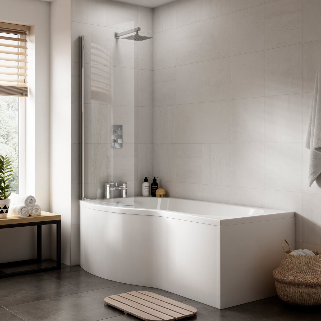 Nuie B-Shaped Shower Bath White LS2