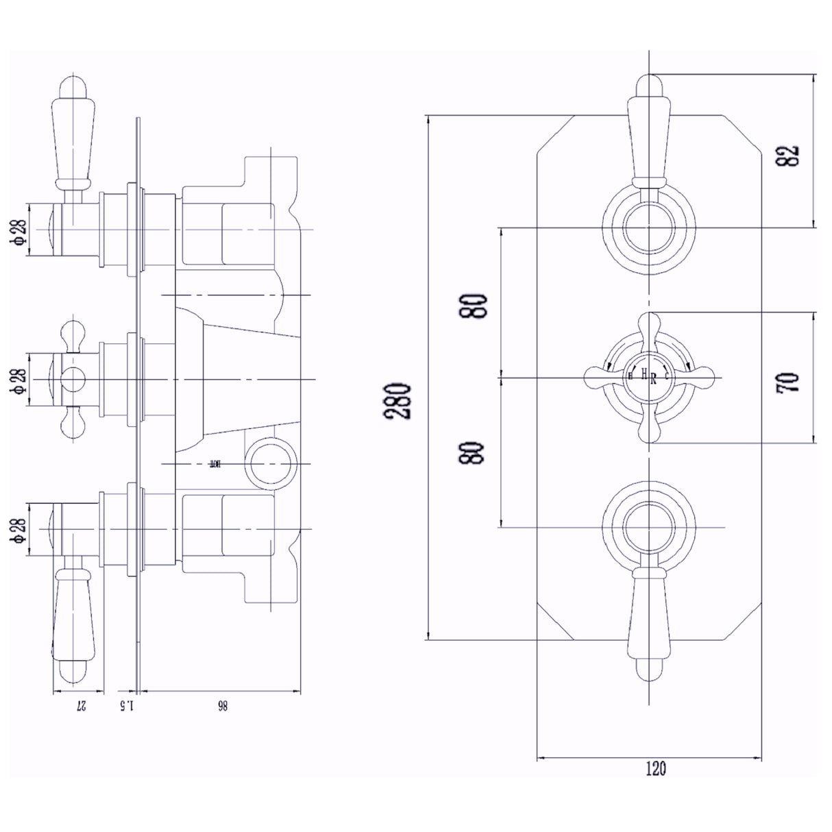 Hudson Reed Topaz 2 Outlet Thermostatic Concealed Shower Valve BTSVT003 LD