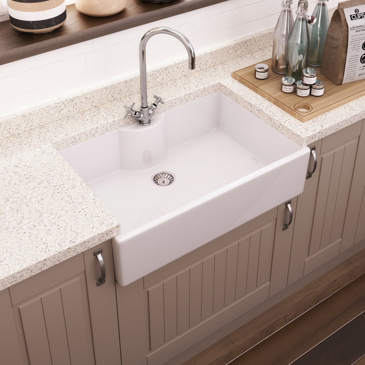 Nuie Butler Sink With Central Waste & Tap Ledge 795 x 500 x 220mm - White BU12032 LS