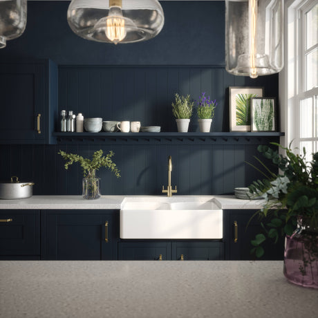 Nuie 2.0 Bowl Butler Sink With Flush Weir 795 x 500 x 220mm - White BU120AF32D LS2