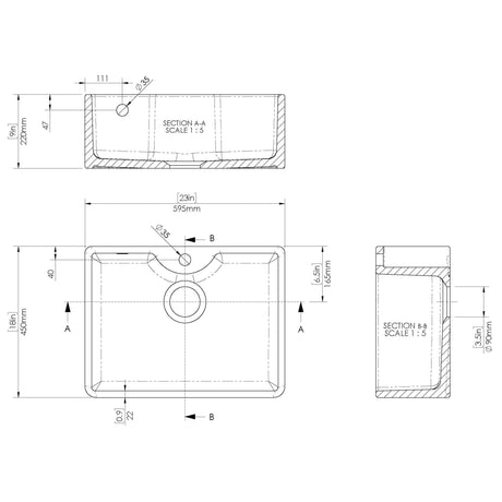 Nuie Butler Sink With Central Waste, Overflow & Tap Hole 595 x 450 x 220mm - White BU13124 LD
