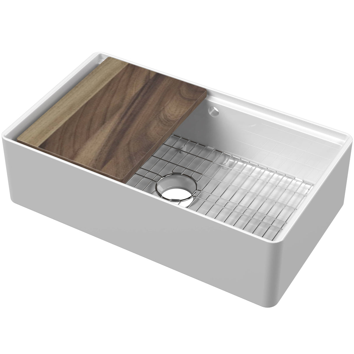 Nuie Butler Sink With Ledge, Grid & Chopping Board 795 x 460 x 220mm  - White BU18132WBG