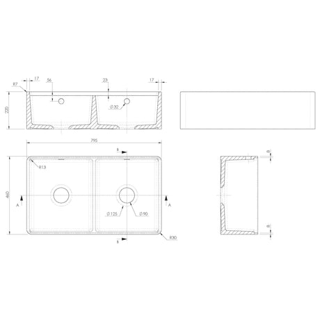 Nuie 2.0 Bowl Butler Sink With Ledge, Grid & Chopping Board 795 x 460 x 220mm  - White BU181AF32DWBG LD