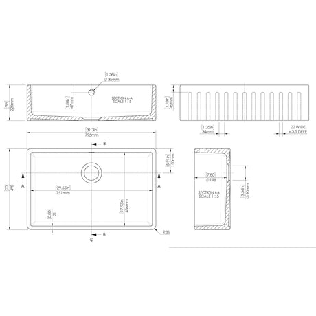 Nuie Deco Butler Sink With Central Waste & Overflow 795 x 500 x 220mm - White BUF10132 LD
