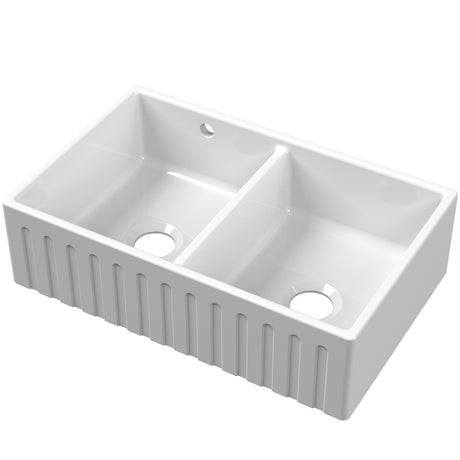 Nuie Deco 2.0 Bowl Butler Sink With Stepped Weir & Overflow 795 x 500 x 220mm - White BUF111AS32D