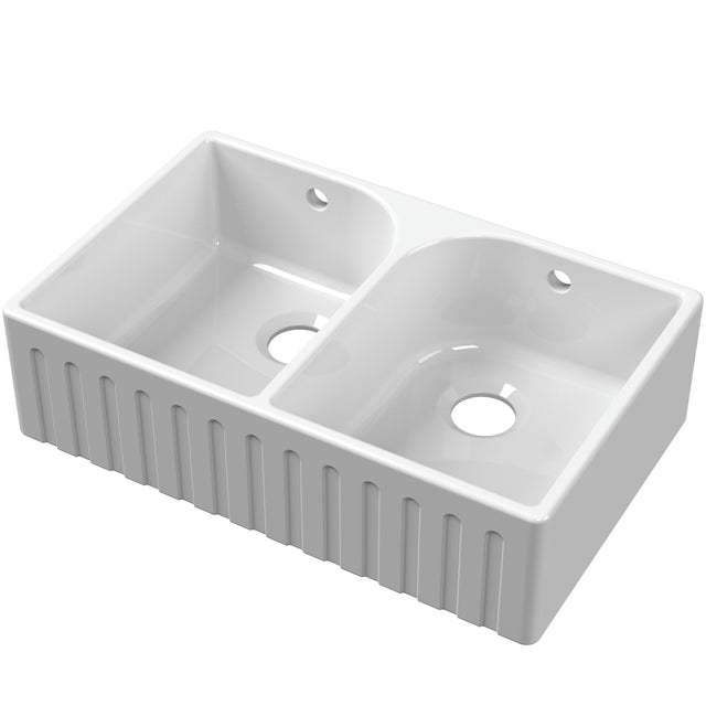 Nuie Deco 2.0 Bowl Butler Sink With Flush Weir & Overflow 795 x 500 x 220mm - White BUF121AF32D