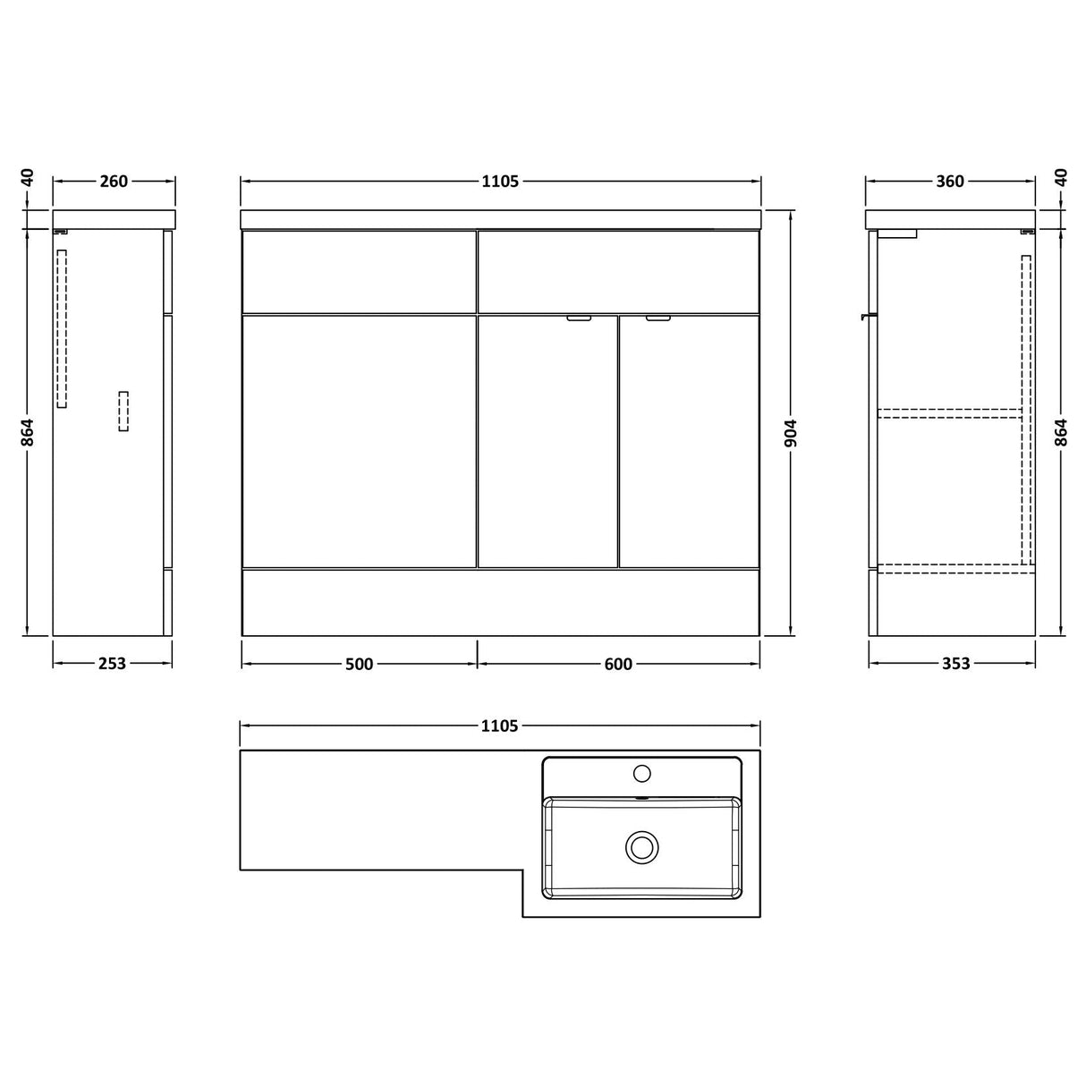 Hudson Reed Fusion Full Depth Toilet & Basin Suite, 2 Door Vanity Unit (600mm), W1100mm Gloss White CBI103 LD