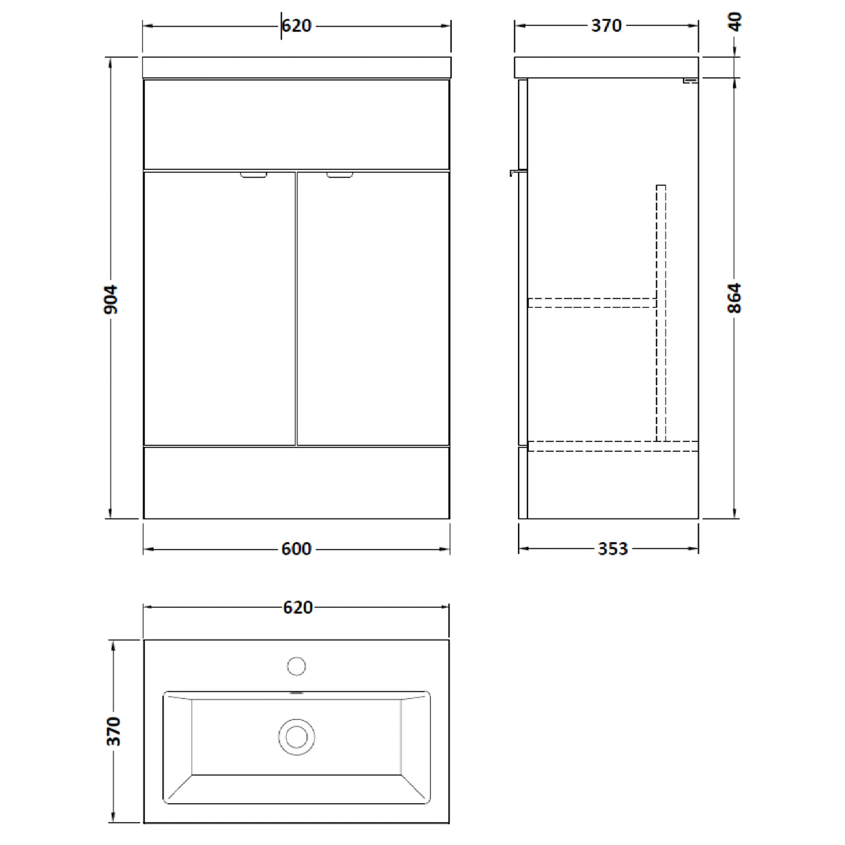Hudson Reed Fusion 600mm Full Depth Basin Vanity Unit & Basin, 2 Doors Gloss White CBI107A LD
