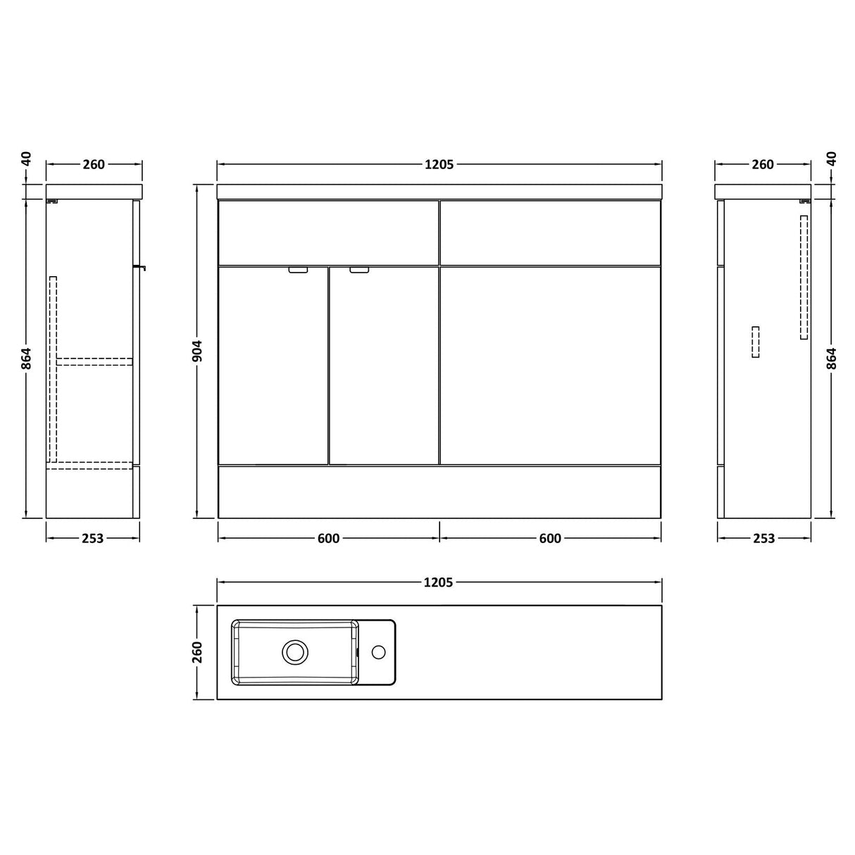 Hudson Reed Fusion Slimline Toilet & Basin Suite, 2 Door Vanity Unit (600mm), W1200mm Gloss White CBI108 LD