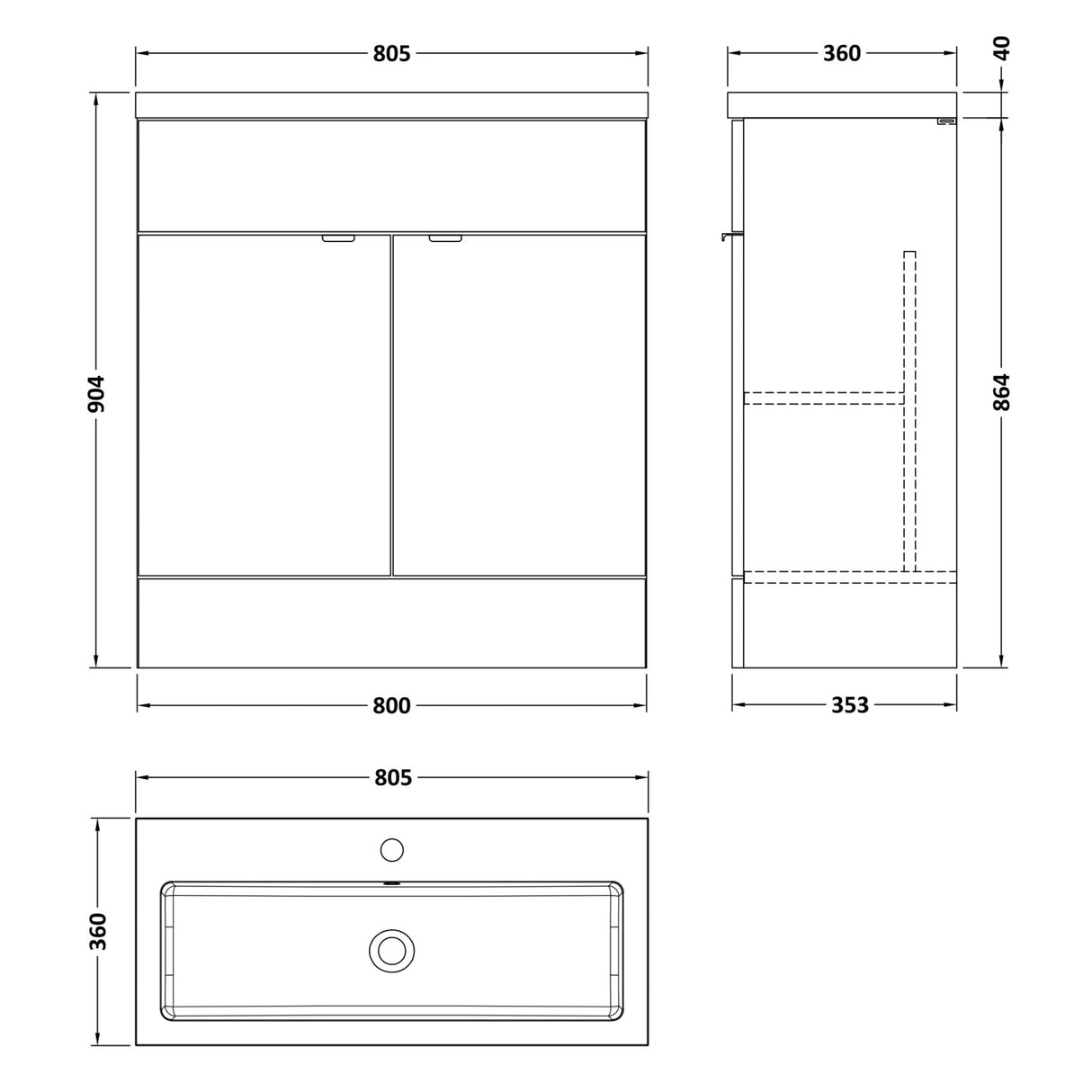 Hudson Reed Fusion 800mm Full Depth Basin Vanity Unit & Basin, 2 Doors Gloss White CBI128A LD