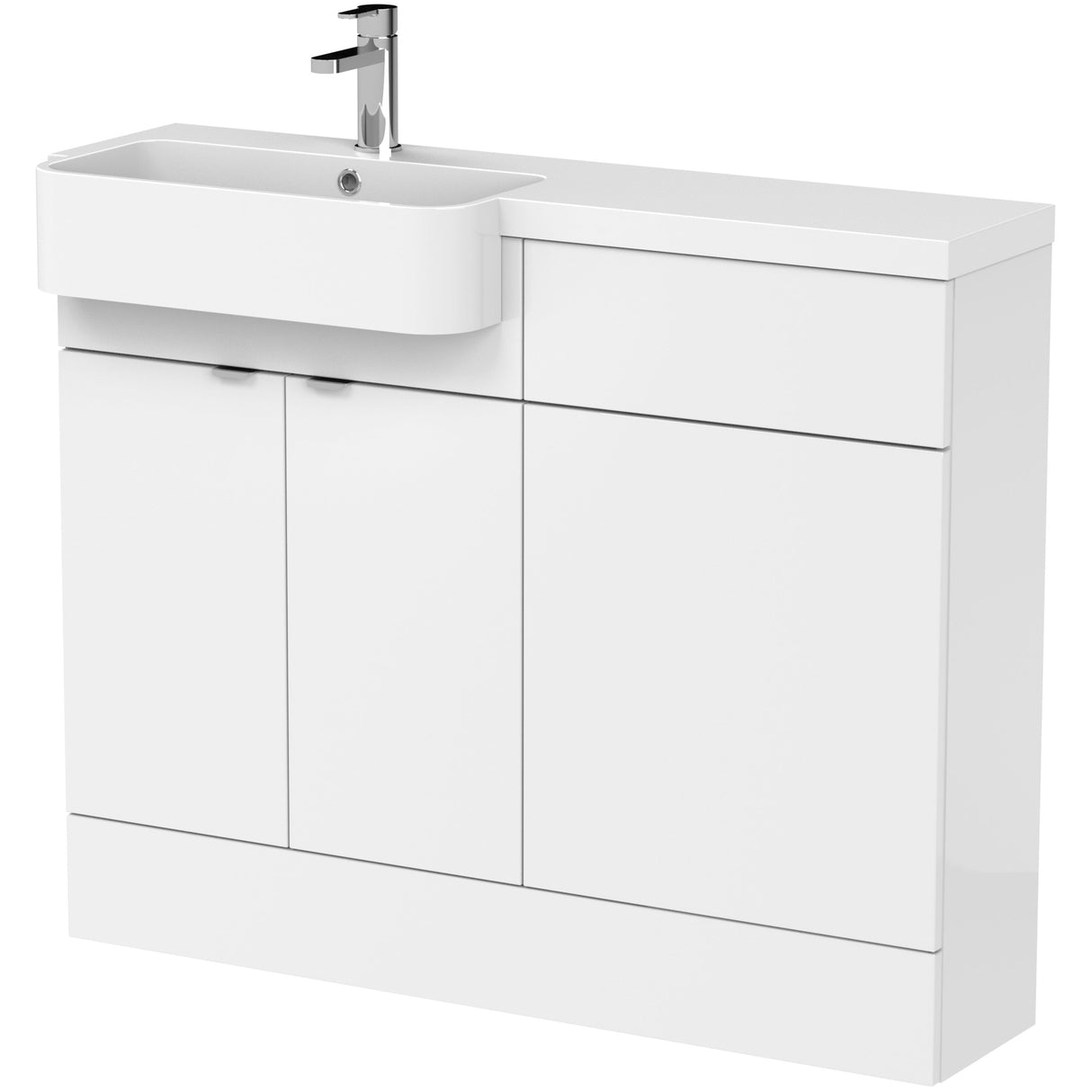 Hudson Reed Fusion Round Semi-Recessed Toilet & Basin Suite, 2 Door Vanity Unit (600mm), W1100mm Gloss White CBI146