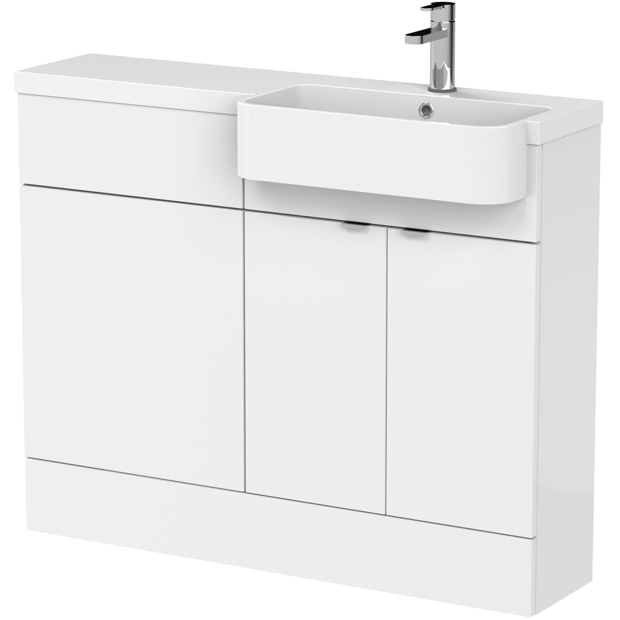 Hudson Reed Fusion Round Semi-Recessed Toilet & Basin Suite, 2 Door Vanity Unit (600mm), W1100mm Gloss White CBI147