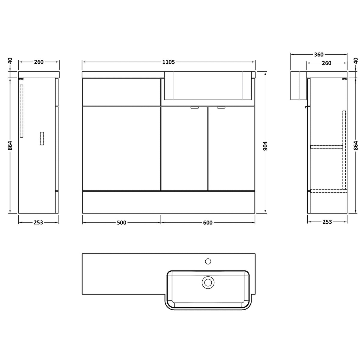 Hudson Reed Fusion Round Semi-Recessed Toilet & Basin Suite, 2 Door Vanity Unit (600mm), W1100mm Gloss White CBI147 LD