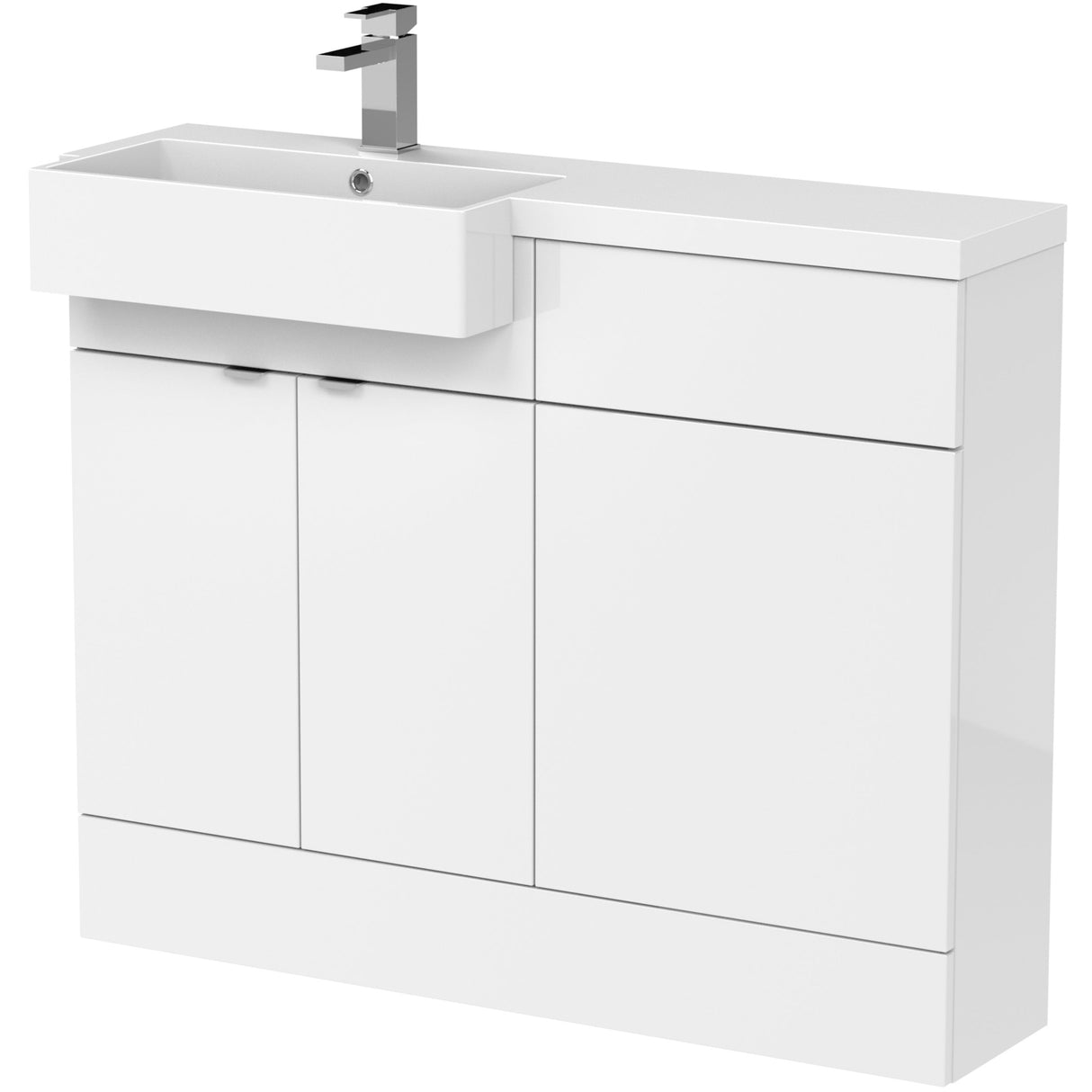 Hudson Reed Fusion Square Semi-Recessed Toilet & Basin Suite, 2 Door Vanity Unit (600mm), W1100mm Gloss White CBI150
