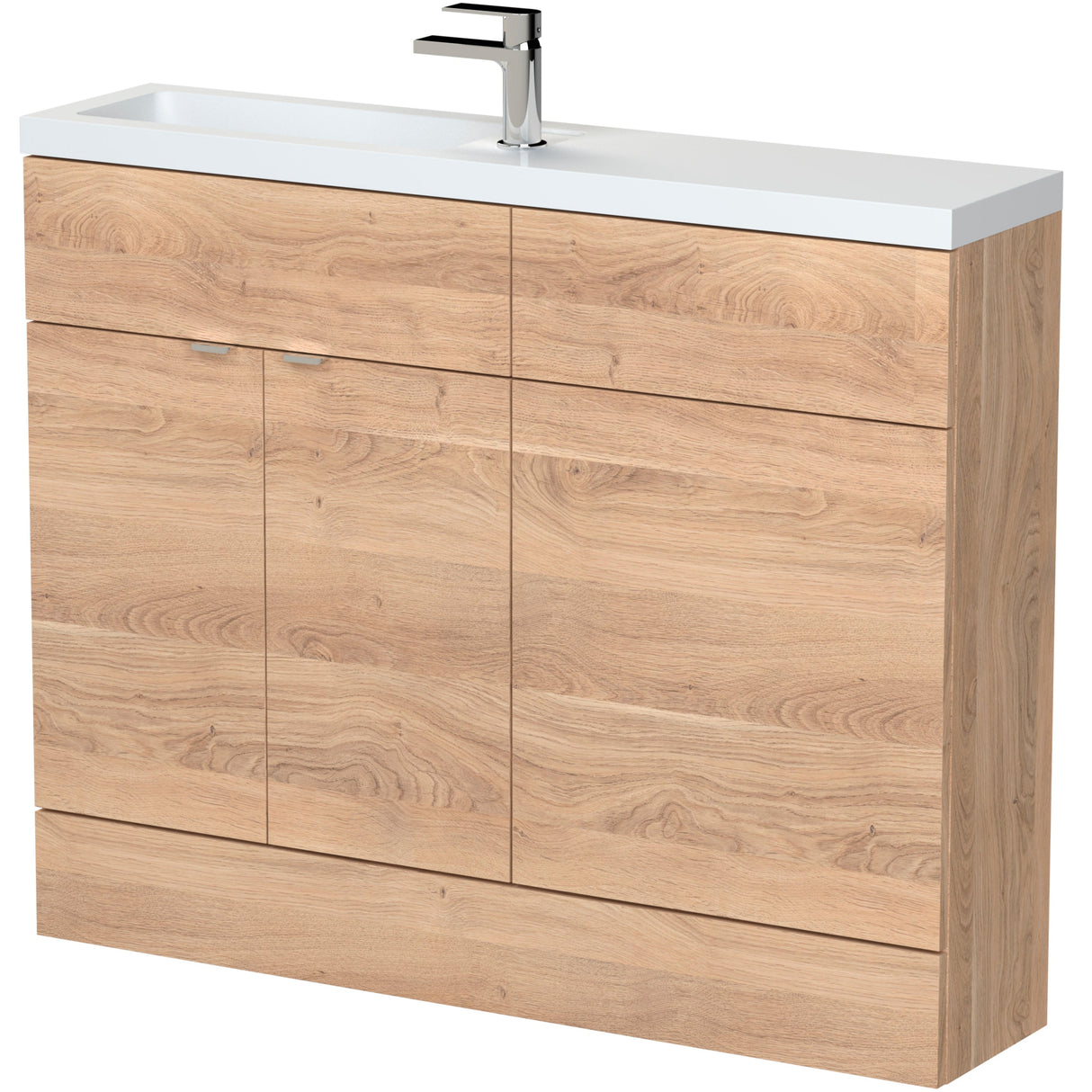 Hudson Reed Fusion Slimline Toilet & Basin Suite, 2 Door Vanity Unit (600mm), W1100mm Bleached Oak CBI3001