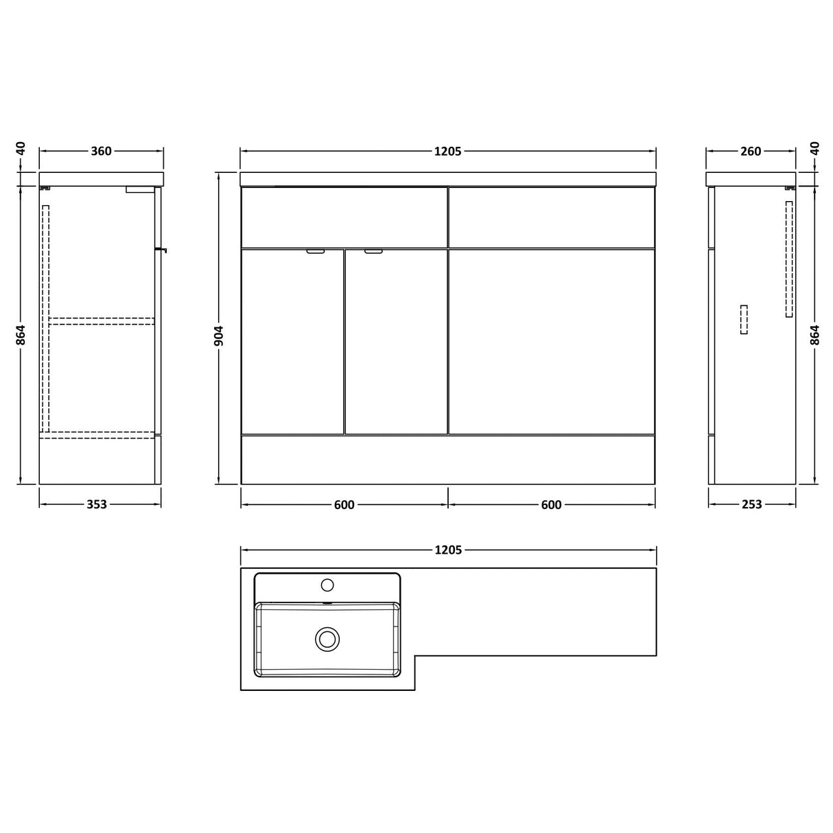 Hudson Reed Fusion Full Depth Toilet & Basin Suite, 2 Door Vanity Unit (600mm), W1200mm Bleached Oak CBI3009 LD