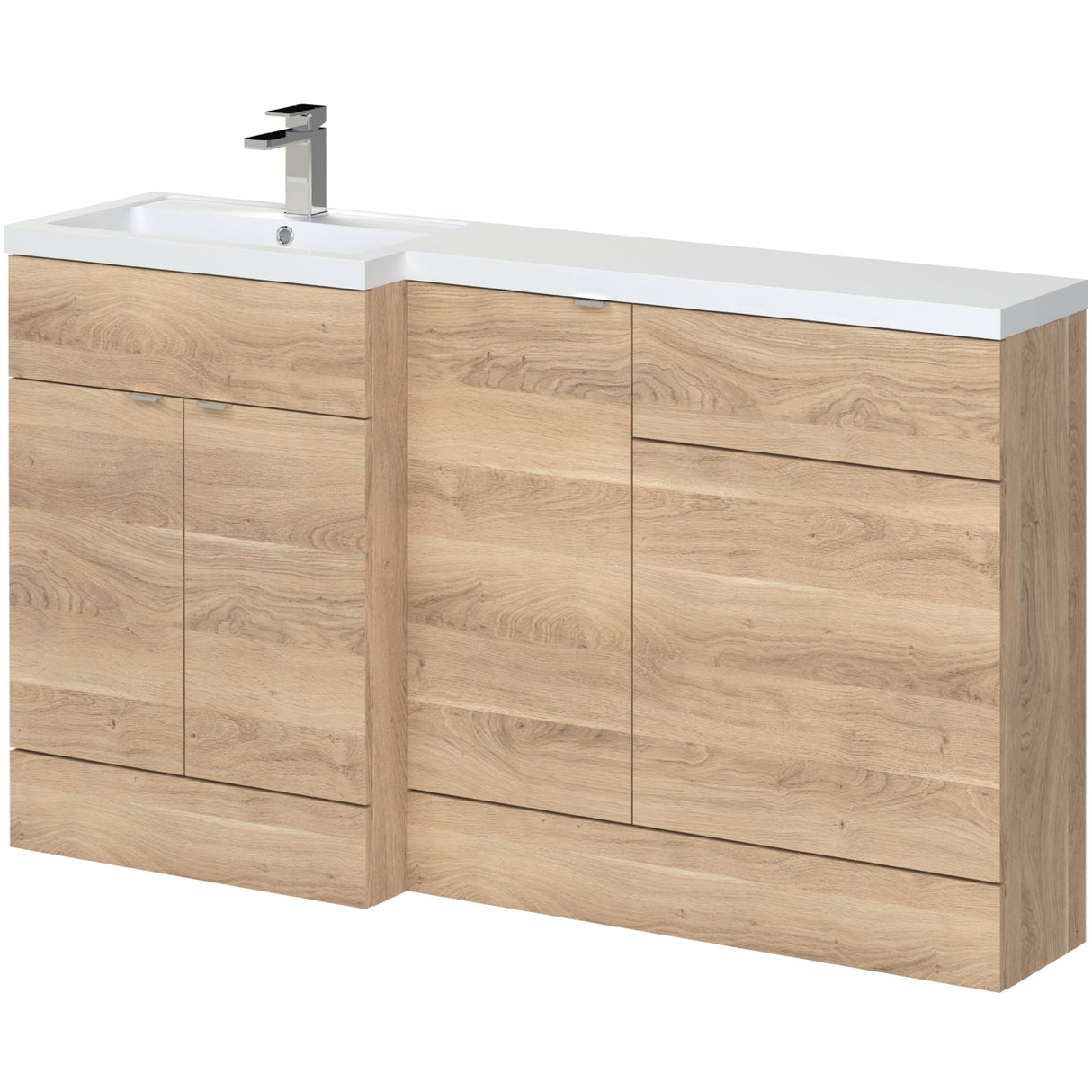 Hudson Reed Fusion 1500mm Full Depth Toilet & Basin Suite, 3 Door Vanity Unit (600mm) Bleached Oak CBI3015