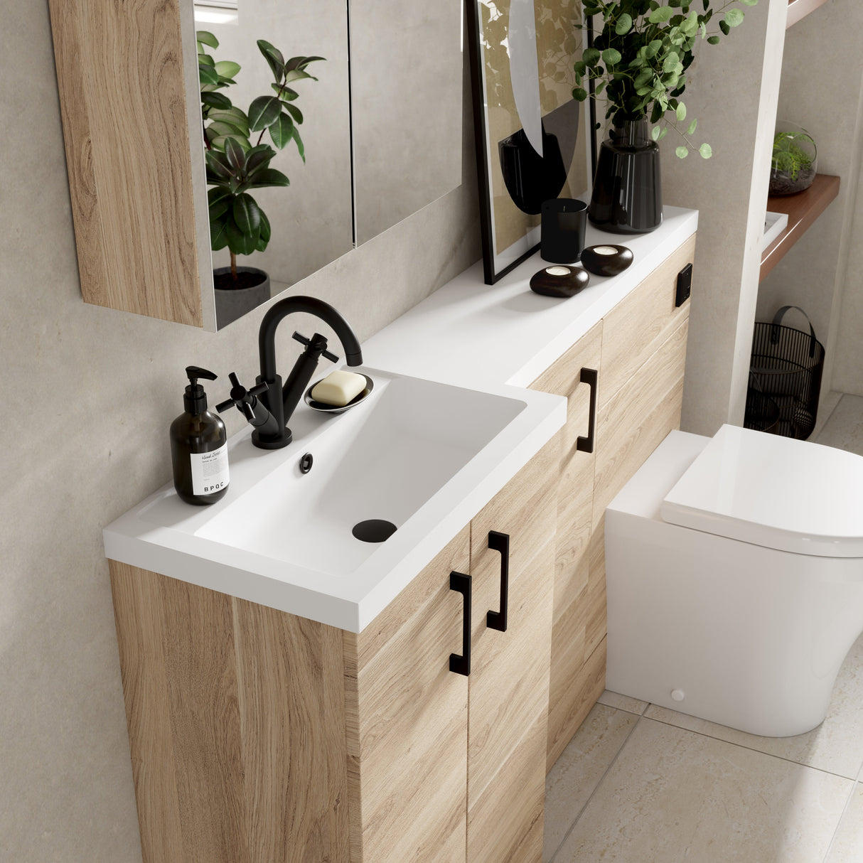 Hudson Reed Fusion 1500mm Full Depth Toilet & Basin Suite, 3 Door Vanity Unit (600mm) Bleached Oak CBI3015 LS