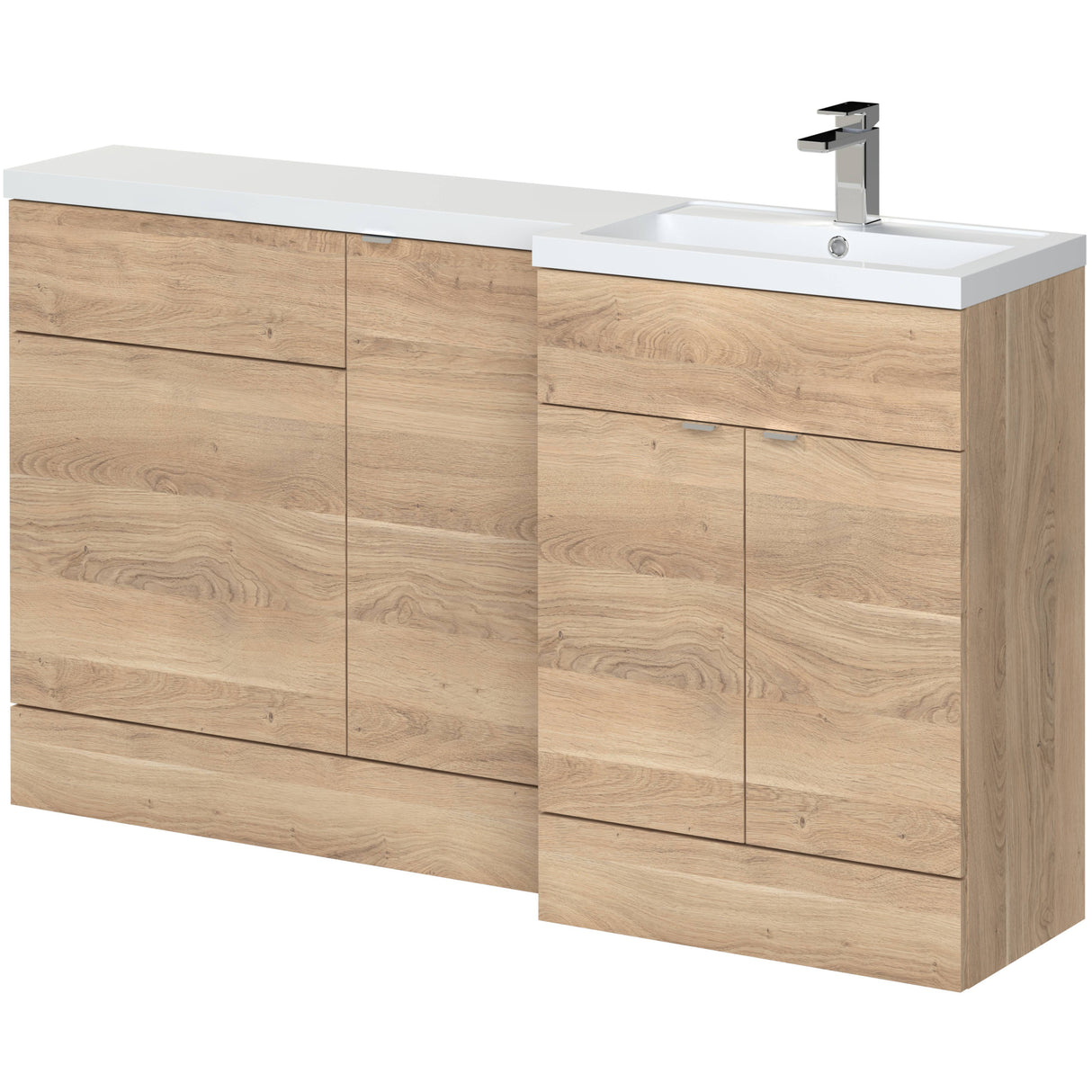 Hudson Reed Fusion 1500mm Full Depth Toilet & Basin Suite, 3 Door Vanity Unit (600mm) Bleached Oak CBI3016