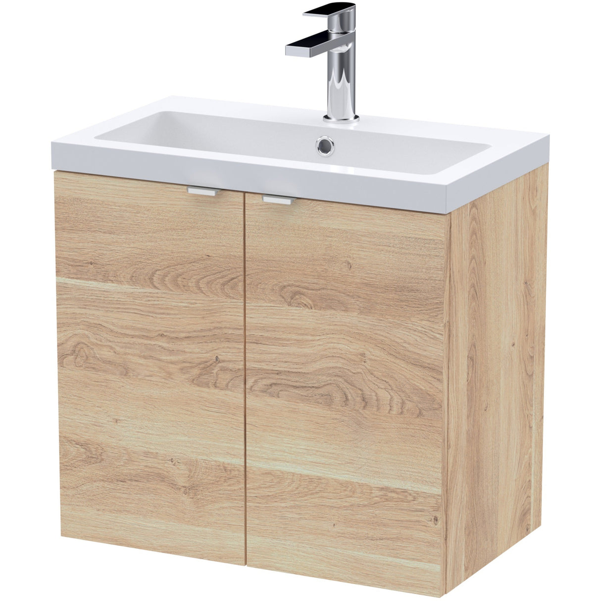 Hudson Reed Fusion 600mm Full Depth Wall Hung Basin Vanity Unit & Basin, 2 Doors Bleached Oak CBI3036A