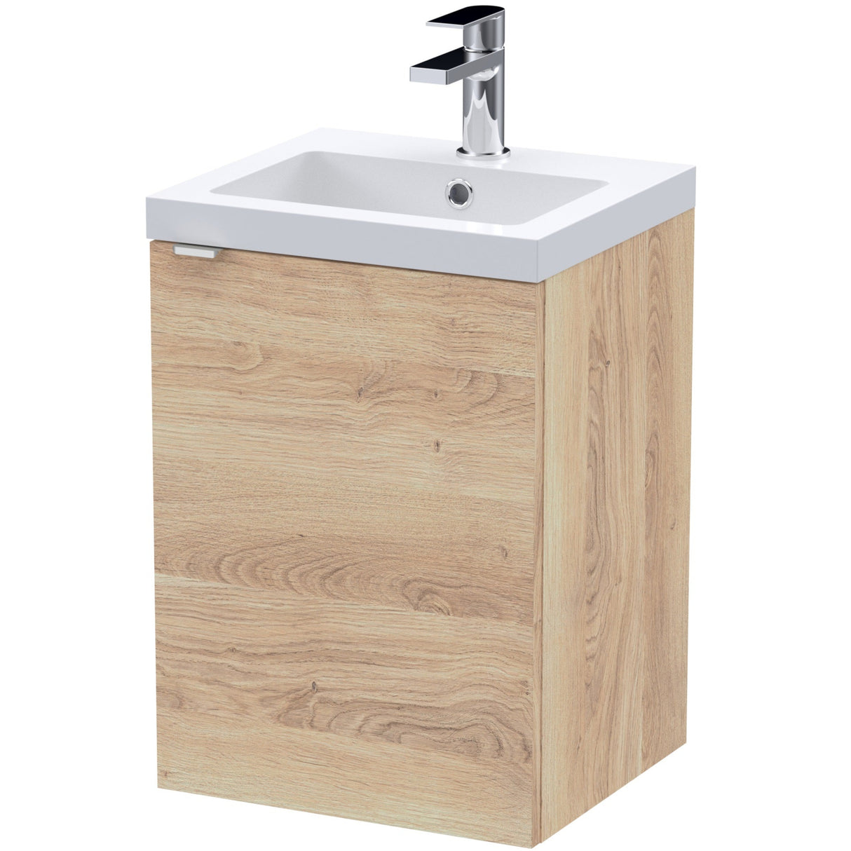 Hudson Reed Fusion 400mm Full Depth Wall Hung Basin Vanity Unit & Basin, 1 Door Bleached Oak CBI3039