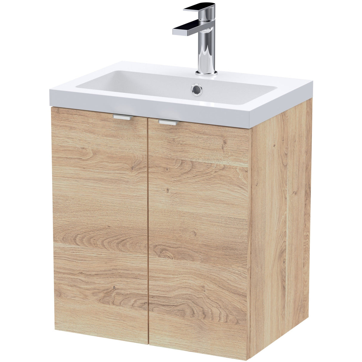 Hudson Reed Fusion 500mm Full Depth Wall Hung Basin Vanity Unit & Basin, 2 Doors Bleached Oak CBI3040