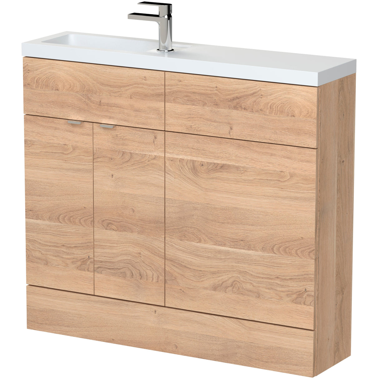 Hudson Reed Fusion Slimline Toilet & Basin Suite, 2 Door Vanity Unit (500mm), W1000mm Bleached Oak CBI3042