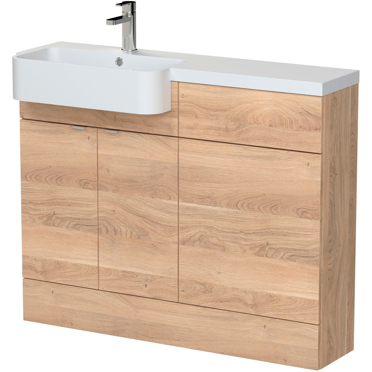Hudson Reed Fusion Round Semi-Recessed Toilet & Basin Suite, 2 Door Vanity Unit (600mm), W1100mm Bleached Oak CBI3046