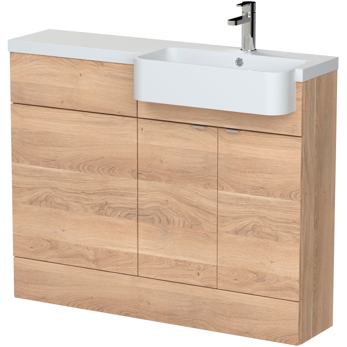 Hudson Reed Fusion Round Semi-Recessed Toilet & Basin Suite, 2 Door Vanity Unit (600mm), W1100mm Bleached Oak CBI3047