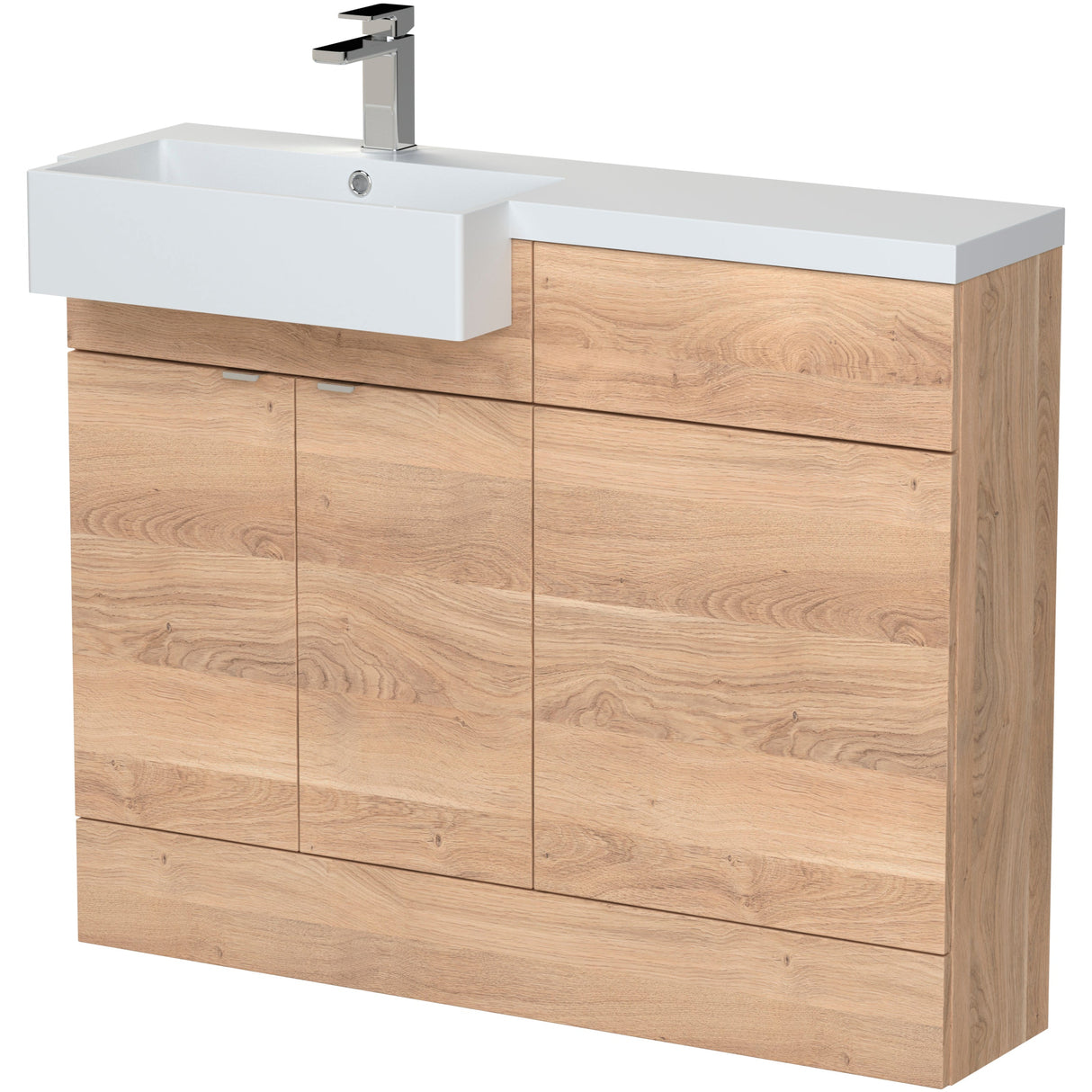 Hudson Reed Fusion Square Semi-Recessed Toilet & Basin Suite, 2 Door Vanity Unit (600mm), W1100mm Bleached Oak CBI3050