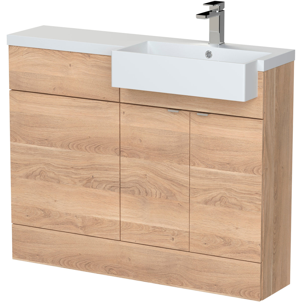 Hudson Reed Fusion Square Semi-Recessed Toilet & Basin Suite, 2 Door Vanity Unit (600mm), W1100mm Bleached Oak CBI3051
