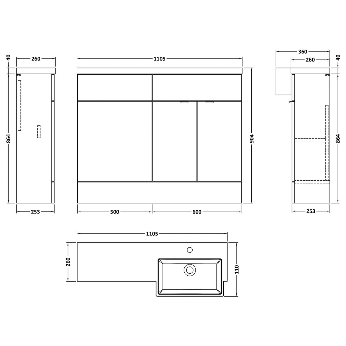 Hudson Reed Fusion Square Semi-Recessed Toilet & Basin Suite, 2 Door Vanity Unit (600mm), W1100mm Bleached Oak CBI3051 LD