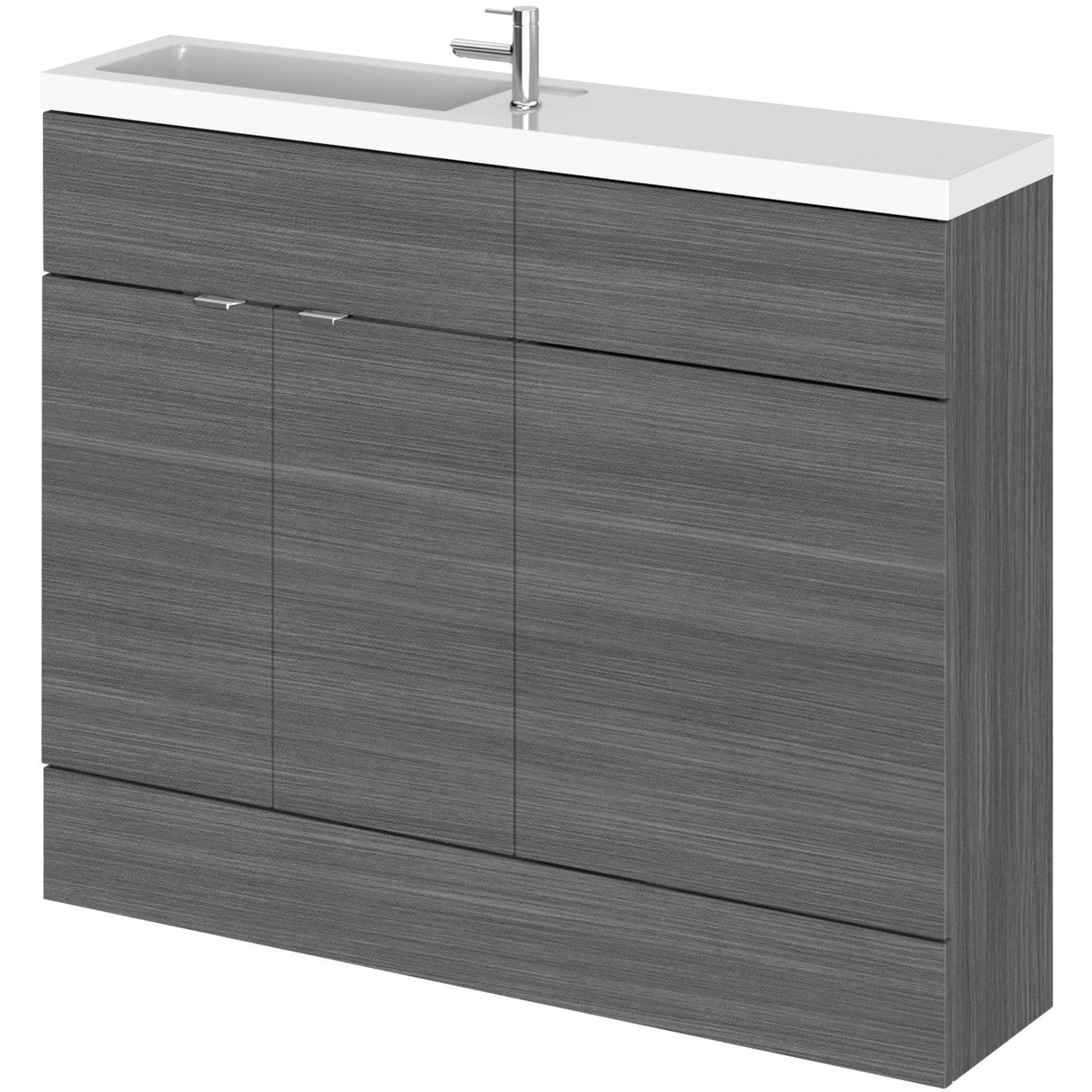 Hudson Reed Fusion Slimline Toilet & Basin Suite, 2 Door Vanity Unit (600mm), W1100mm Anthracite Woodgrain CBI501