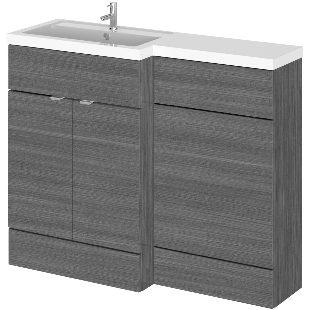 Hudson Reed Fusion Full Depth Toilet & Basin Suite, 2 Door Vanity Unit (600mm), W1100mm Anthracite Woodgrain CBI502