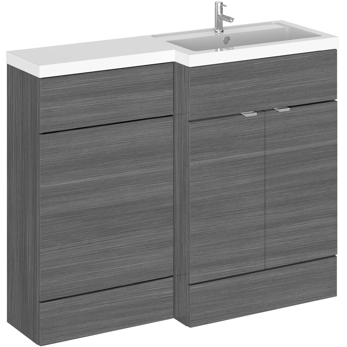 Hudson Reed Fusion Full Depth Toilet & Basin Suite, 2 Door Vanity Unit (600mm), W1100mm Anthracite Woodgrain CBI503
