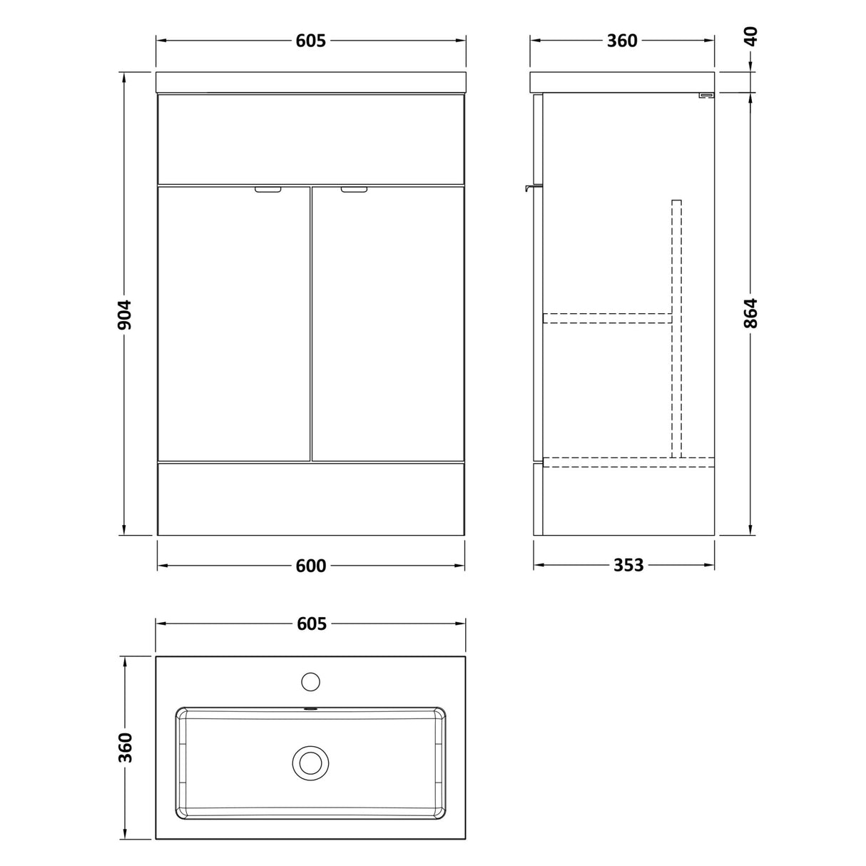 Hudson Reed Fusion 600mm Full Depth Basin Vanity Unit & Basin, 2 Doors Anthracite Woodgrain CBI507 LD