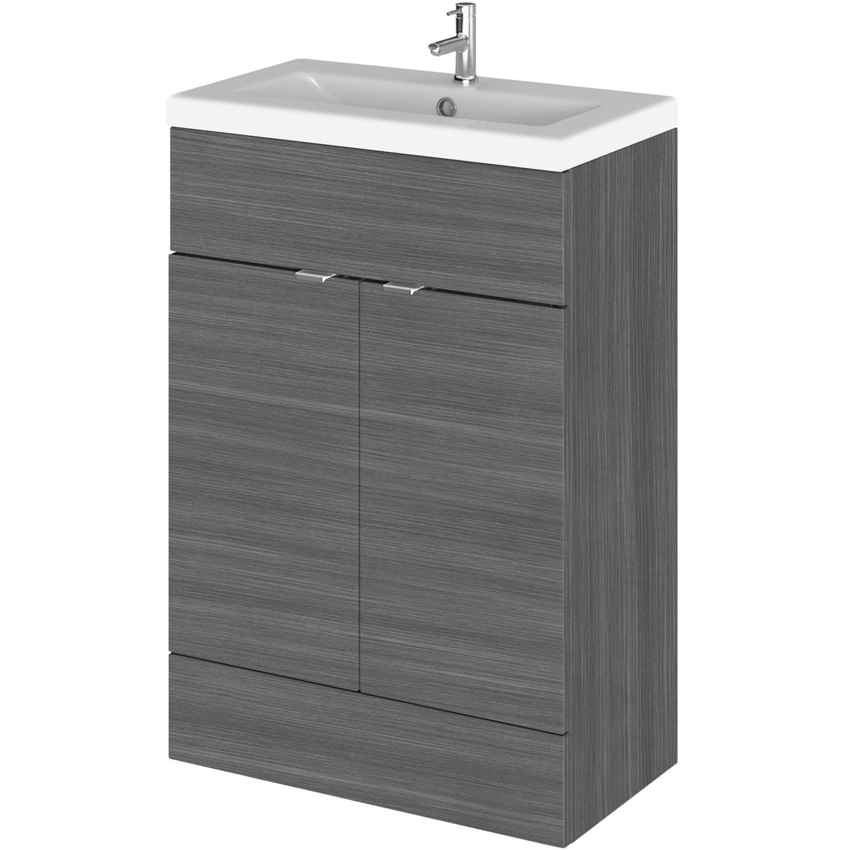 Hudson Reed Fusion 600mm Full Depth Basin Vanity Unit & Basin, 2 Doors Anthracite Woodgrain CBI507A