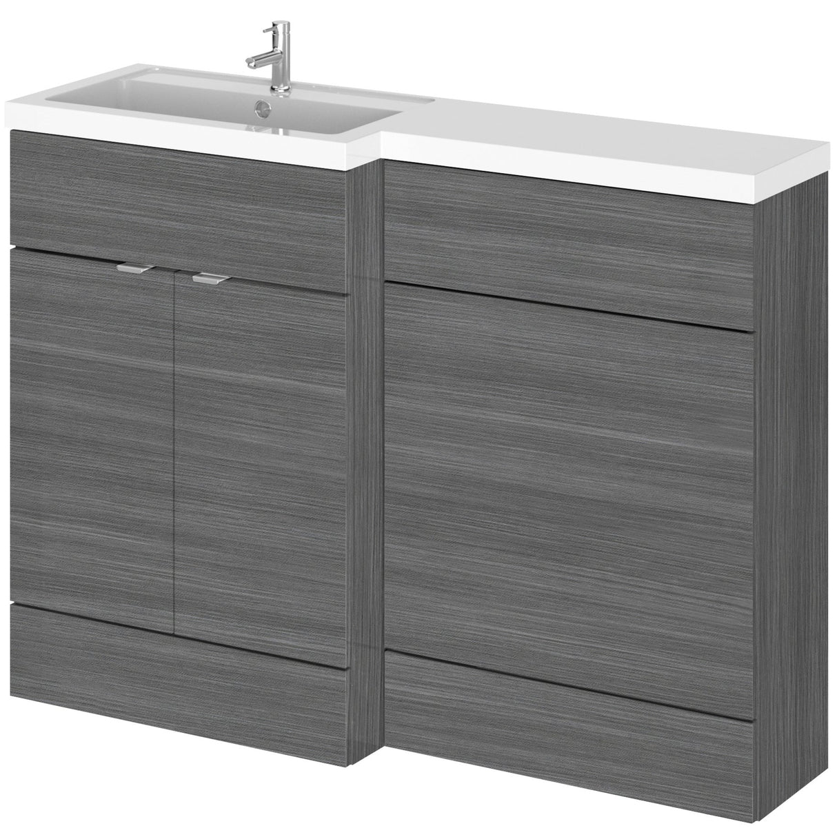 Hudson Reed Fusion Full Depth Toilet & Basin Suite, 2 Door Vanity Unit (600mm), W1200mm Anthracite Woodgrain CBI509