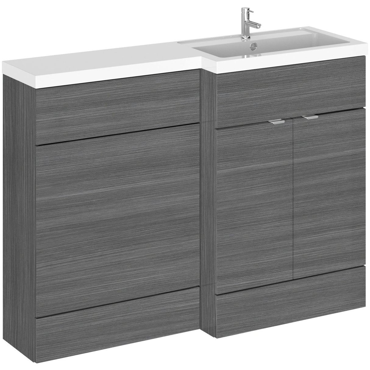 Hudson Reed Fusion Full Depth Toilet & Basin Suite, 2 Door Vanity Unit (600mm), W1200mm Anthracite Woodgrain CBI510