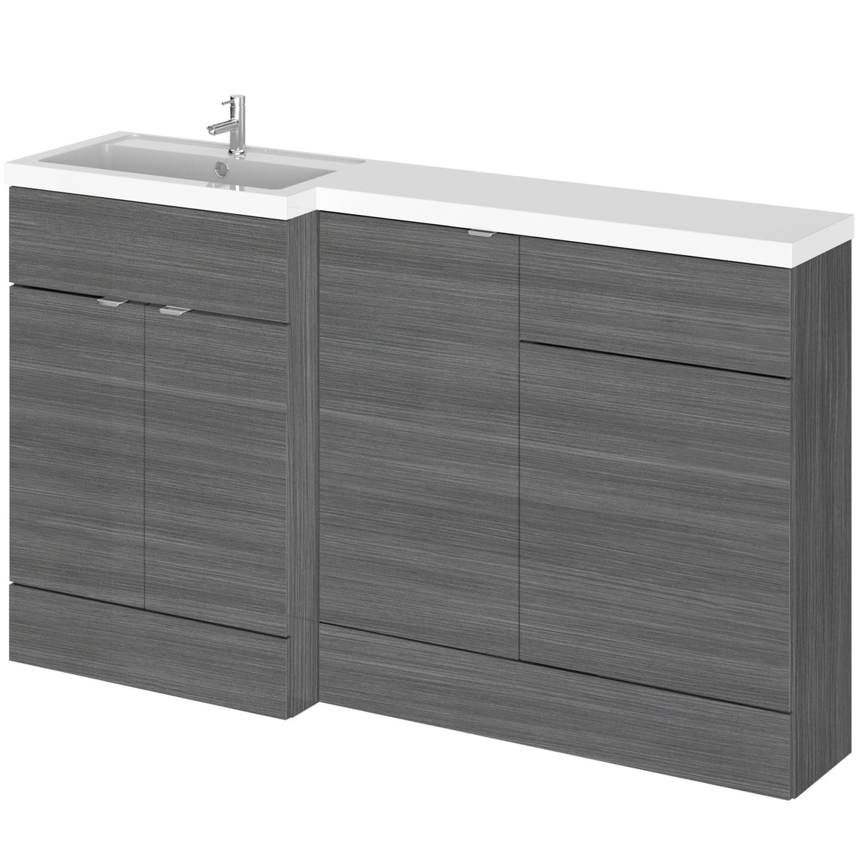 Hudson Reed Fusion 1500mm Full Depth Toilet & Basin Suite, 3 Door Vanity Unit (600mm) Anthracite Woodgrain CBI515