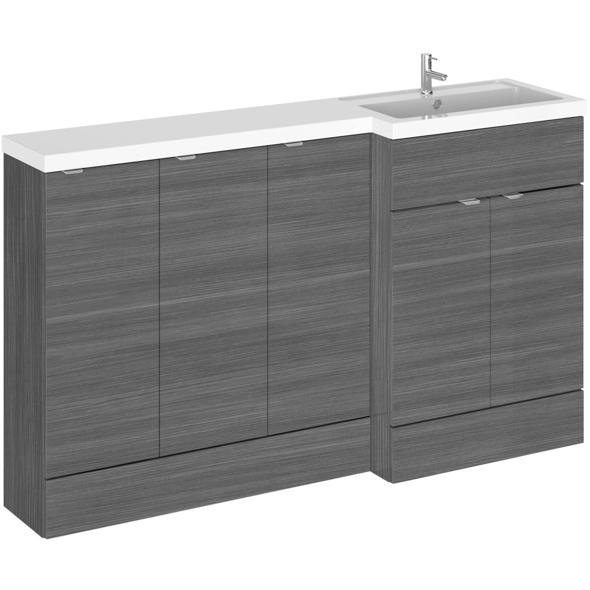 Hudson Reed Fusion 1500mm Full Depth Basin Vanity Unit (600mm), 5 Doors Anthracite Woodgrain CBI518