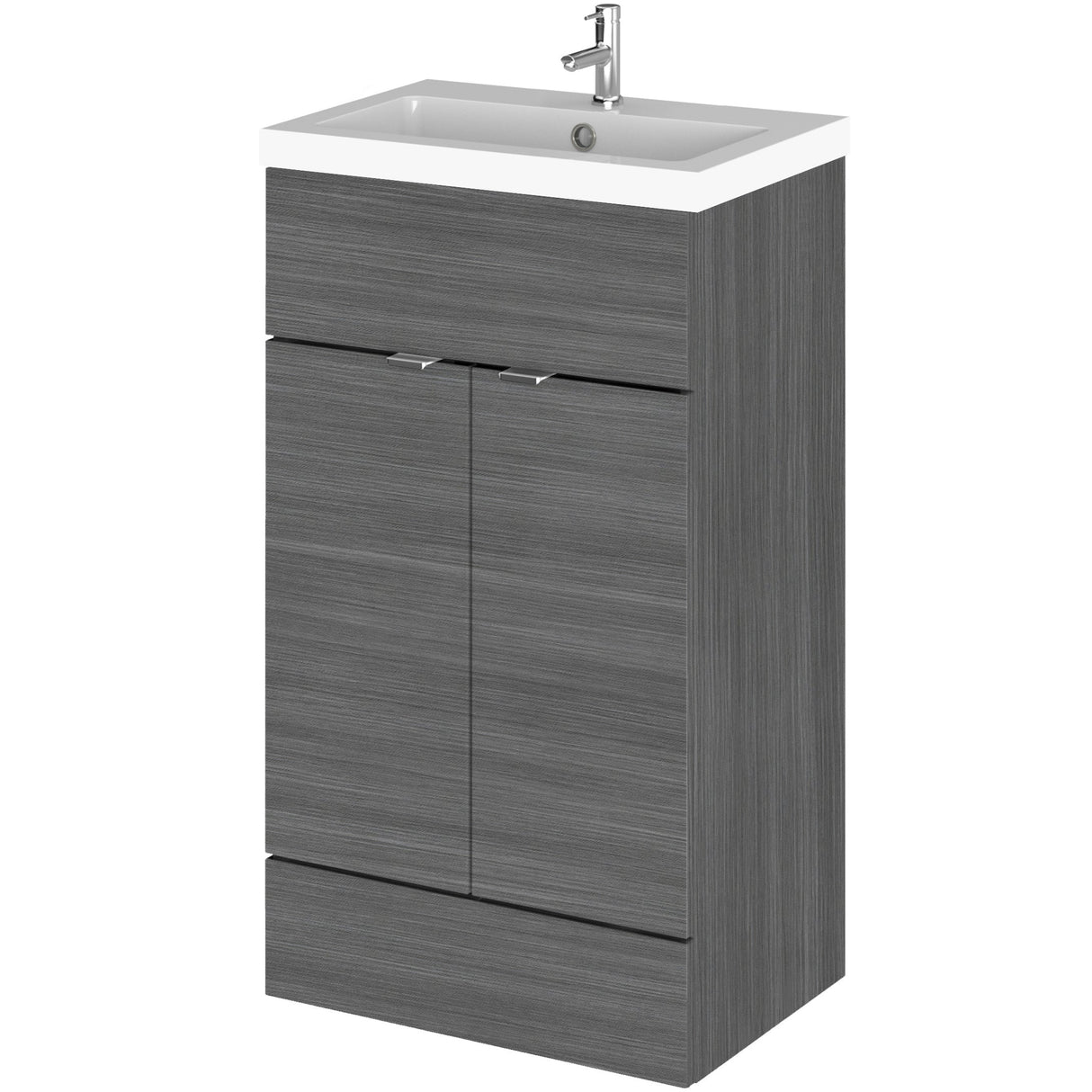 Hudson Reed Fusion 500mm Full Depth Basin Vanity Unit & Basin, 2 Doors Anthracite Woodgrain CBI524
