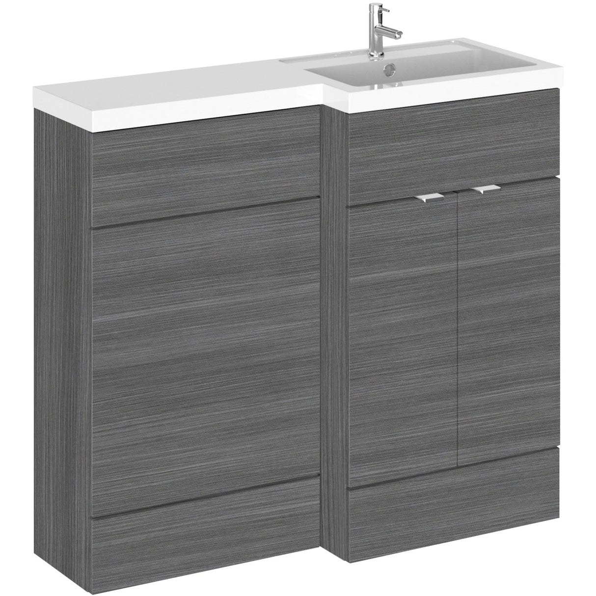 Hudson Reed Fusion Full Depth Toilet & Basin Suite, 2 Door Vanity Unit (500mm), W1000mm Anthracite Woodgrain CBI527